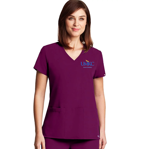 Grey's Anatomy Women's Embroidered Wine 3-Pocket Scrub Top
